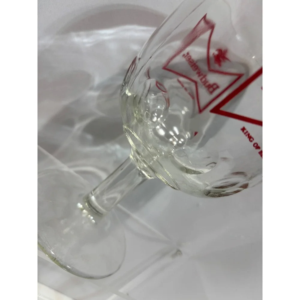 Budweiser Beer Goblet OS Clear Red Bowtie Logo Thumbprint Stemmed Glass